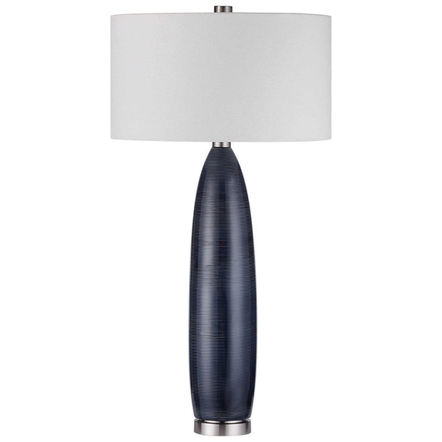 Uttermost Cullen Blue Gray Glazed Ceramic Table Lamp With White Linen Shaden