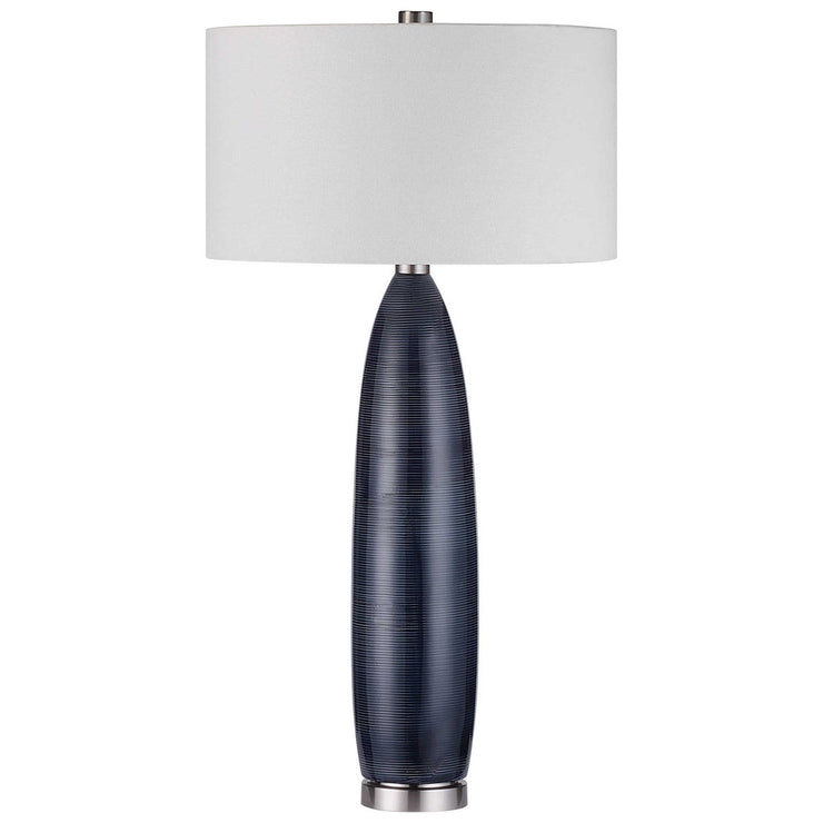 Uttermost Cullen Blue Gray Glazed Ceramic Table Lamp With White Linen Shaden