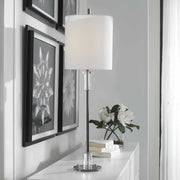 Uttermost Aurelia Polished Nickel Buffet Lamp With White Linen Shade