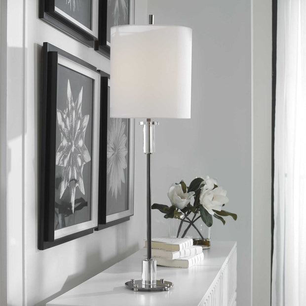 Uttermost Aurelia Polished Nickel Buffet Lamp With White Linen Shade