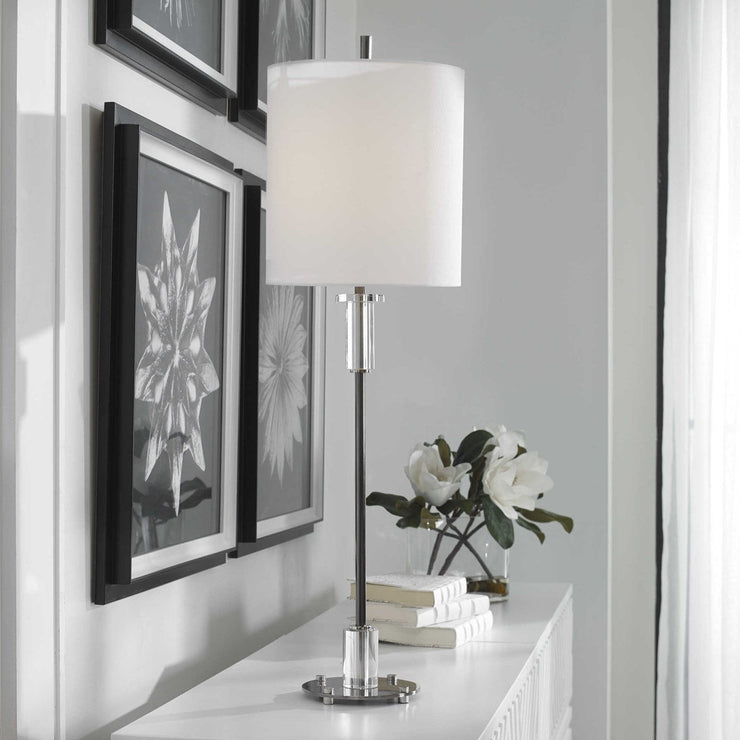 Uttermost Aurelia Polished Nickel Buffet Lamp With White Linen Shade
