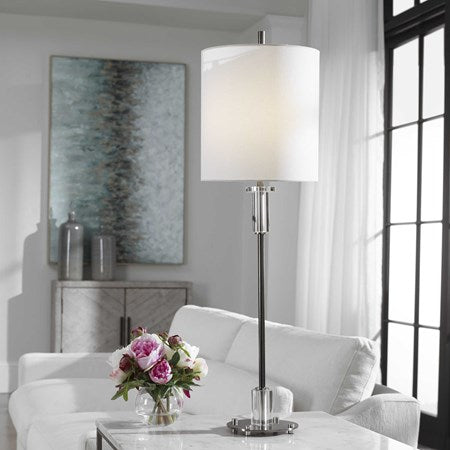 Uttermost Aurelia Polished Nickel Buffet Lamp With White Linen Shade