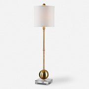 Uttermost Laton Brushed Brass Buffet Lamp With Linen Shade
