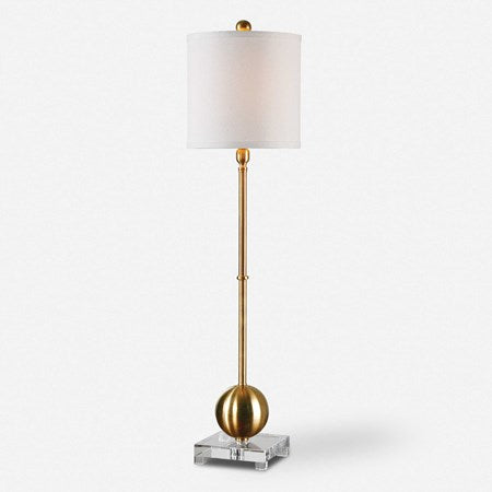 Uttermost Laton Brushed Brass Buffet Lamp With Linen Shade