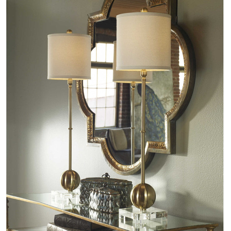 Uttermost Laton Brushed Brass Buffet Lamp With Linen Shade