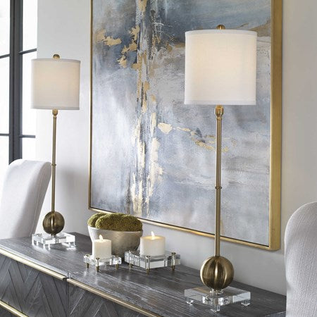 Uttermost Laton Brushed Brass Buffet Lamp With Linen Shade