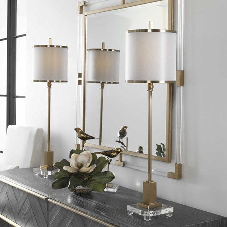 Uttermost Villena Brushed Brass Buffet Lamp With Golden Champagne Shade