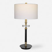 Uttermost Maud Agee Black and Antiqued Brass Table Lamp With White Linen Shade