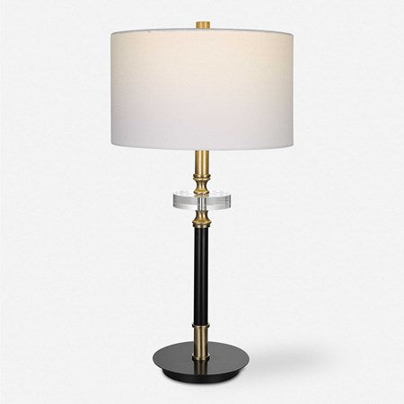 Uttermost Maud Agee Black and Antiqued Brass Table Lamp With White Linen Shade