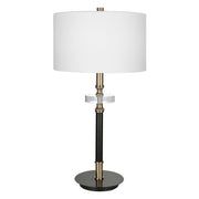 Uttermost Maud Agee Black and Antiqued Brass Table Lamp With White Linen Shade