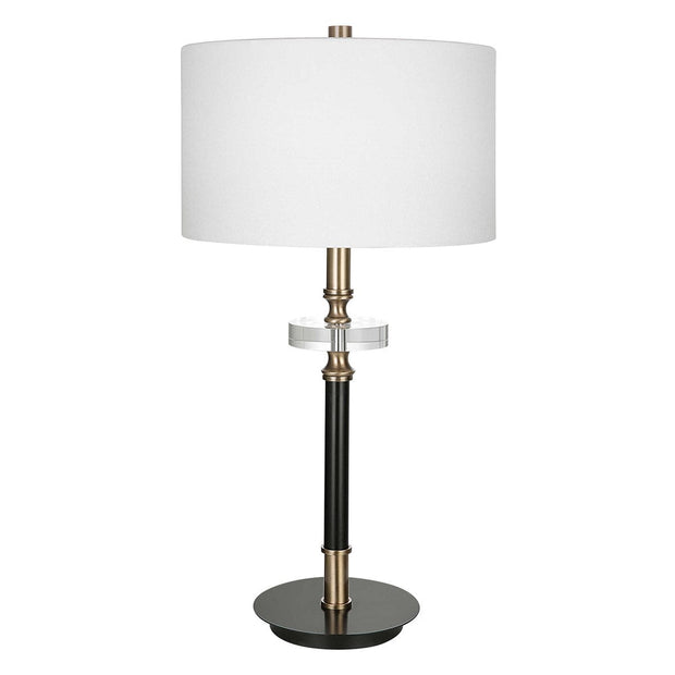 Uttermost Maud Agee Black and Antiqued Brass Table Lamp With White Linen Shade