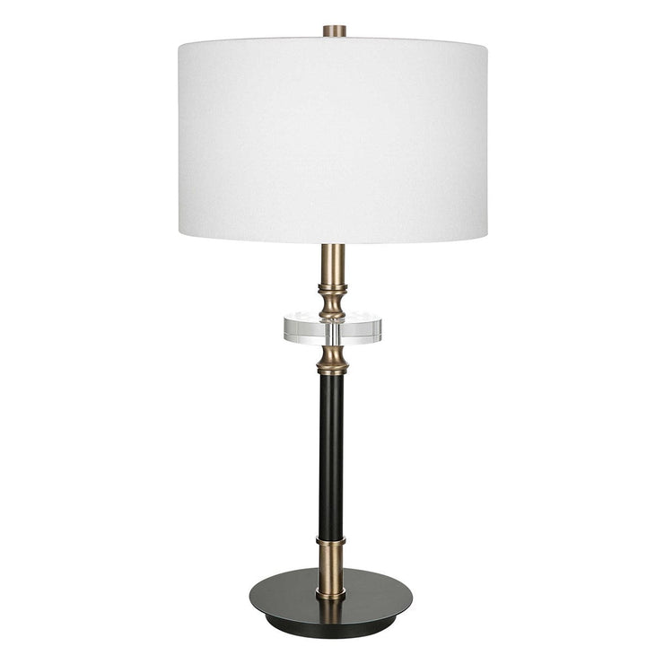 Uttermost Maud Agee Black and Antiqued Brass Table Lamp With White Linen Shade
