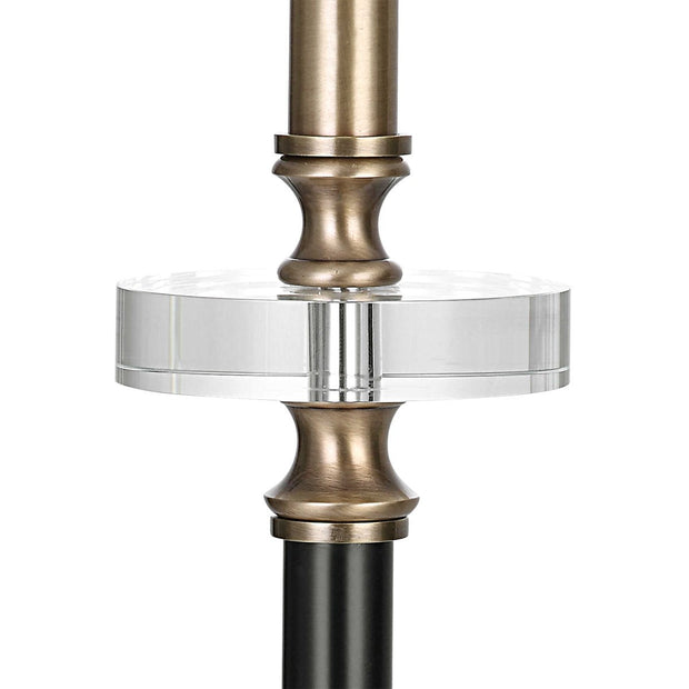 Uttermost Maud Agee Black and Antiqued Brass Table Lamp With White Linen Shade