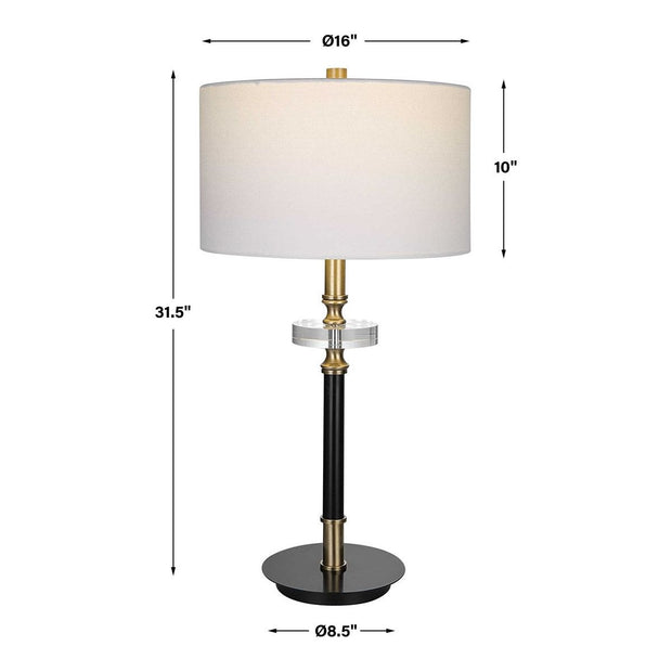 Uttermost Maud Agee Black and Antiqued Brass Table Lamp With White Linen Shade