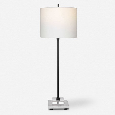 Uttermost Ciara Black Metal and Crystal Buffet Lamp With White Linen Shade