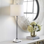 Uttermost Ciara Black Metal and Crystal Buffet Lamp With White Linen Shade