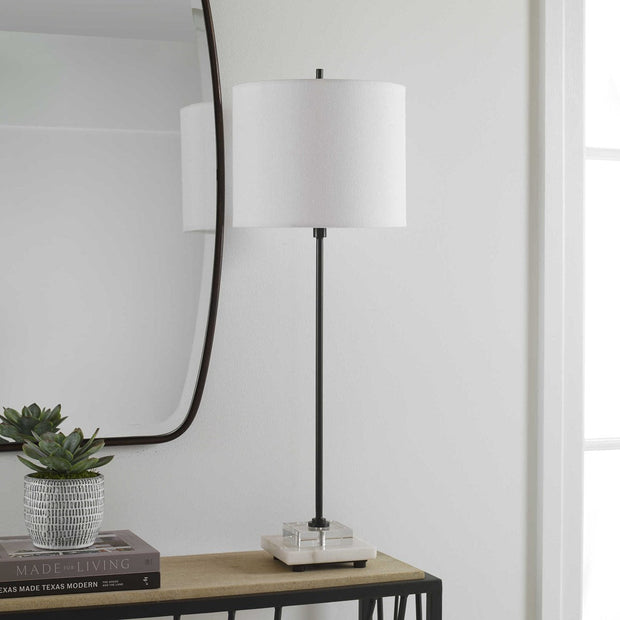 Uttermost Ciara Black Metal and Crystal Buffet Lamp With White Linen Shade
