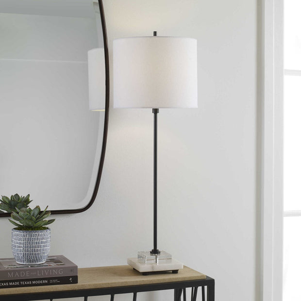 Uttermost Ciara Black Metal and Crystal Buffet Lamp With White Linen Shade