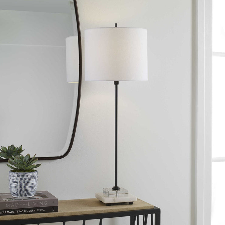 Uttermost Ciara Black Metal and Crystal Buffet Lamp With White Linen Shade