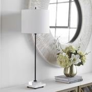 Uttermost Ciara Black Metal and Crystal Buffet Lamp With White Linen Shade