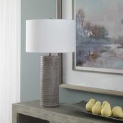 Uttermost Monolith Pewter Gray Table Lamp With White Shade