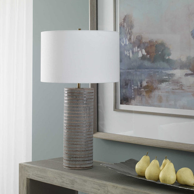 Uttermost Monolith Pewter Gray Table Lamp With White Shade