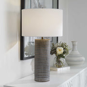 Uttermost Monolith Pewter Gray Table Lamp With White Shade