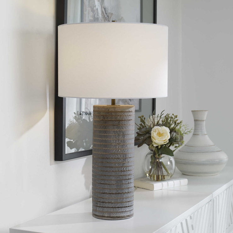 Uttermost Monolith Pewter Gray Table Lamp With White Shade