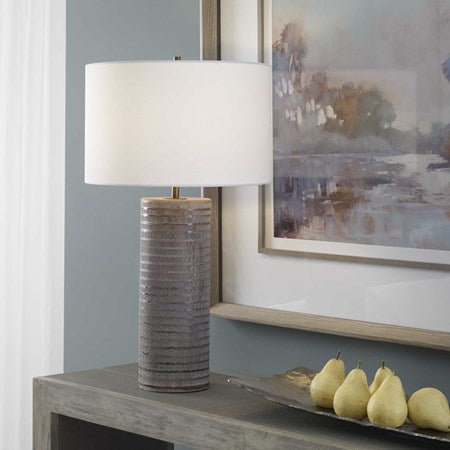 Uttermost Monolith Pewter Gray Table Lamp With White Shade
