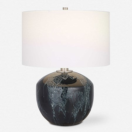 Uttermost Highlands Deep Emerald Green Glazed Ceramic Table Lamp With White Shade