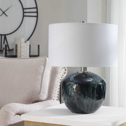 Uttermost Highlands Deep Emerald Green Glazed Ceramic Table Lamp With White Shade