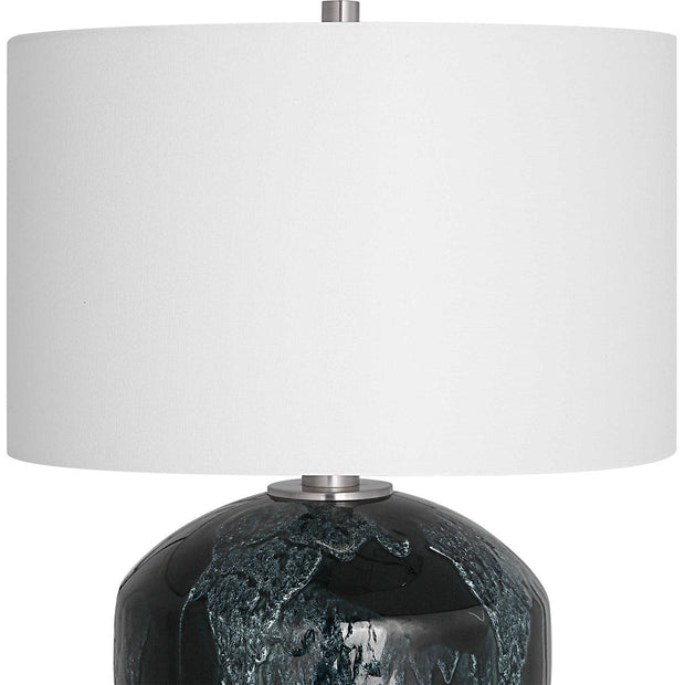 Uttermost Highlands Deep Emerald Green Glazed Ceramic Table Lamp With White Shade