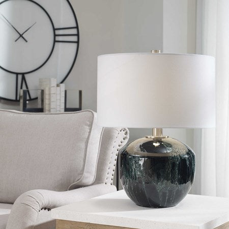 Uttermost Highlands Deep Emerald Green Glazed Ceramic Table Lamp With White Shade