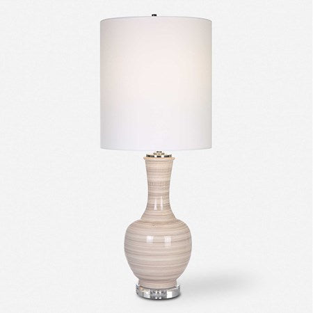 Uttermost Chalice Taupe, Tan and Charcoal Ceramic Table Lamp With White Linen Shade