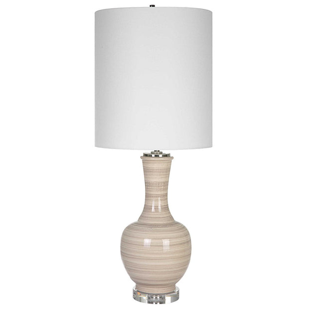 Uttermost Chalice Taupe, Tan and Charcoal Ceramic Table Lamp With White Linen Shade