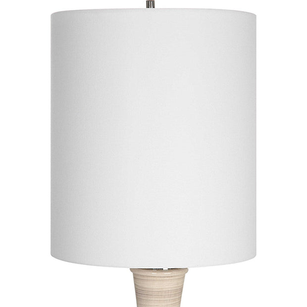 Uttermost Chalice Taupe, Tan and Charcoal Ceramic Table Lamp With White Linen Shade