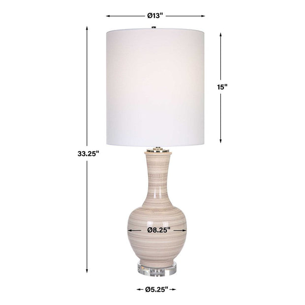 Uttermost Chalice Taupe, Tan and Charcoal Ceramic Table Lamp With White Linen Shade