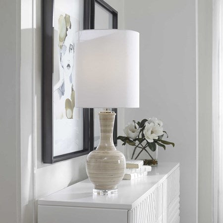 Uttermost Chalice Taupe, Tan and Charcoal Ceramic Table Lamp With White Linen Shade