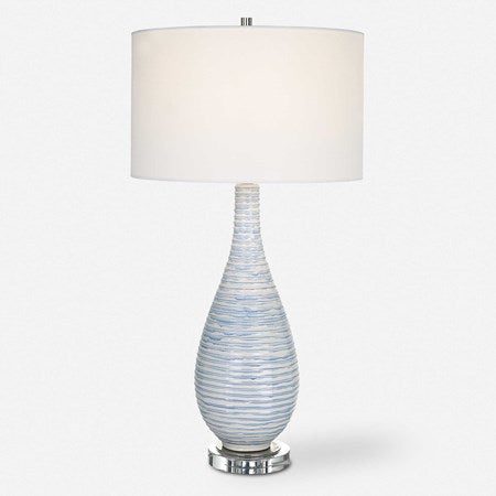 Uttermost Clariot Blue and White Glazed Ceramic Table Lamp With White Linen Shade