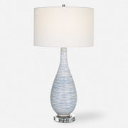 Uttermost Clariot Blue and White Glazed Ceramic Table Lamp With White Linen Shade