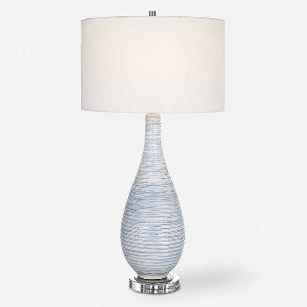 Uttermost Clariot Blue and White Glazed Ceramic Table Lamp With White Linen Shade