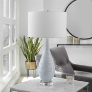 Uttermost Clariot Blue and White Glazed Ceramic Table Lamp With White Linen Shade