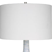 Uttermost Clariot Blue and White Glazed Ceramic Table Lamp With White Linen Shade