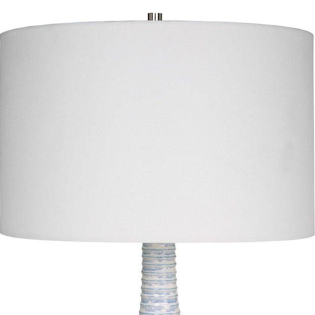 Uttermost Clariot Blue and White Glazed Ceramic Table Lamp With White Linen Shade