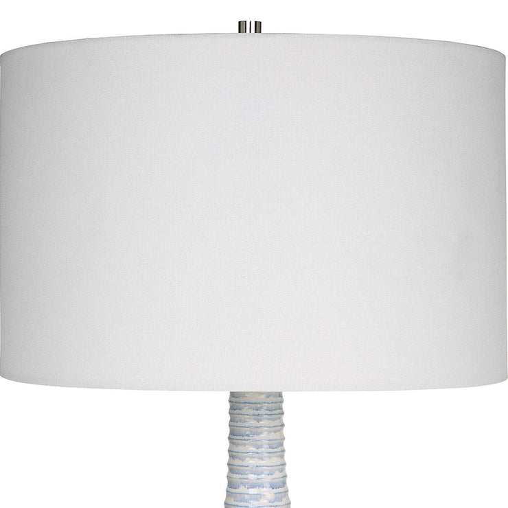 Uttermost Clariot Blue and White Glazed Ceramic Table Lamp With White Linen Shade