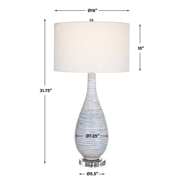 Uttermost Clariot Blue and White Glazed Ceramic Table Lamp With White Linen Shade