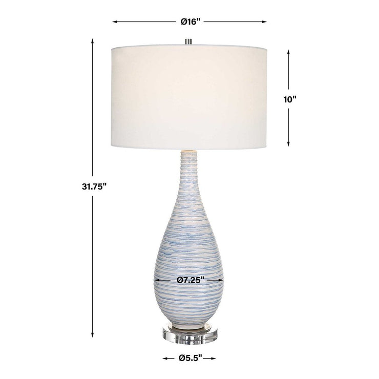 Uttermost Clariot Blue and White Glazed Ceramic Table Lamp With White Linen Shade