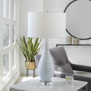 Uttermost Clariot Blue and White Glazed Ceramic Table Lamp With White Linen Shade