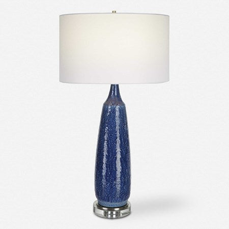 Uttermost Newport Cobalt Blue Glazed Ceramic Table Lamp With White Linen Shade