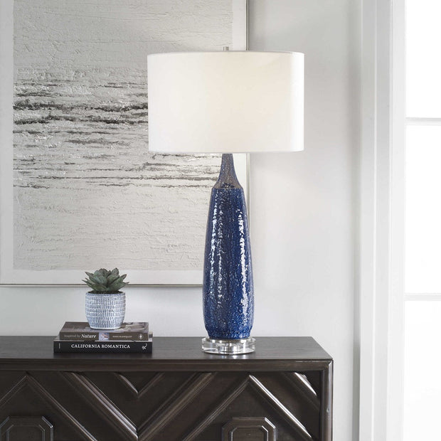 Uttermost Newport Cobalt Blue Glazed Ceramic Table Lamp With White Linen Shade